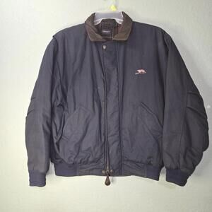 GANT Aviator Navy Blue Bomber Jacket Size M Leather Collar Zippered Wool Lining